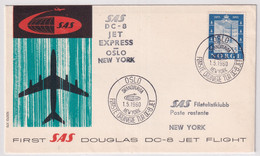 MiNr. 389  Norwegen/100 Jahre Telegraphie In Norwegen - First SAS DC-8 Jet Express OSLO - NEW YORK - Briefe U. Dokumente