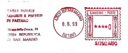 SAN MARINO - 1999 CASSA RURALE DEPOSITI PRESTITI DI FAETANO - Ema Affrancatura Red Meter Su Busta Non Viaggiata - 5775 - Covers & Documents