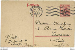 193 - 10 - Entier Postal Allemand Surchargé Envoyé De Bruxelles 1918 - WW1