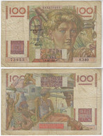 France 100 Francs Banknote Pick 128b Year 1949 Some Holes Good+ - 100 F 1945-1954 ''Jeune Paysan''