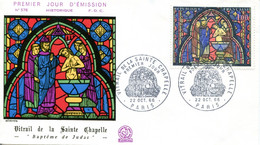 24166103 FR 19661022 Paris; Vitrail Ste-Chapelle, Baptême Judas; FDC Yt1492 - Verres & Vitraux