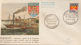 P) 1958 FRANCE, FDC, COAT OF ARM OF BORDEAUX STAMP, CAPITAL OF GUYANA, WINE CENTER, COMMERCIAL PORT, XF - Andere & Zonder Classificatie