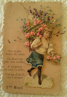 Lot De 2 CHROMO 1er Avril 1897 Petites Cartes Message D'amour Poisson Ange Fleurs - Angeles