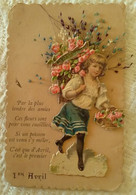 Lot De 2 CHROMO 1er Avril 1897 Petites Cartes Message D'amour Poisson Ange Fleurs - Angeli