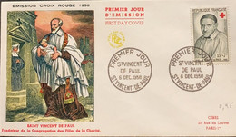 P) 1958 FRANCE, FDC, RED CROOS OF SAINT VINCENT STAMP, FOUNDER CONGREGATION OF THE DAUGHTERS OF CHARITY, XF - Altri & Non Classificati