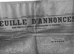 Journal La Feuille D'Annonces De Valenciennes 2695 Du 13 Février 1924 Annonces Industrielles Et Commerciales - Other & Unclassified