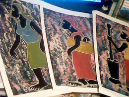 3 DIPINTI ORIGINALE ARTE AFRICANA - AFRICAN ART - DIPINTO - QUADRO - PAINTING Signed NK C889 36X21,5 - Radierungen