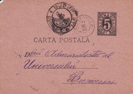 RUMÄNIEN ROMANIA RUMANIA 1894 5 B/ POSTKARTE CERNAVODA-BUKAREST/ BUCURESTI - Lettere