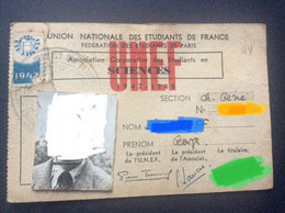 Carte UNION NATIONALE DES ÉTUDIANTS DE FRANCE  Fédération Des Étudiants De Paris   SCIENCES   1947-1948   UNEF - Cartes De Membre