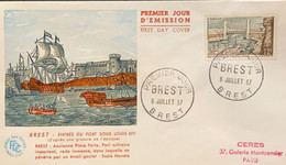 P) 1957 FRANCE, FDC, PORT OF BREST STAMP, PORT UNDER LOUIS XIV, IMPORTANT MILITARY PORT, XF - Altri & Non Classificati