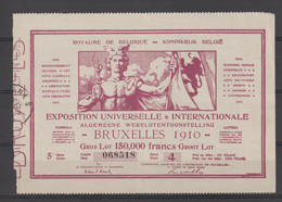 Oud Loterijbiljet, Internationale Wereldtentoonstelling Bruxelles 1910, Blad 068518 Biljet 4, Zeer Mooi Kavel K1305 - Loterijbiljetten