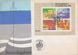 Enveloppe  FDC   1er   Jour   NORVEGE   Bloc  Feuillet   Journée  Du  Timbre   1985 - FDC