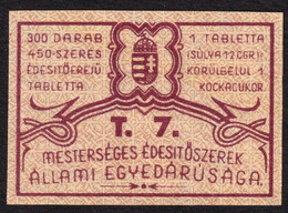 1941 Hungary - SUGAR Substitute Seal Tax Stamp Fiscal T7 300pcs. - Revenue Tax - MBIK Cat. No. 33. - Fiscali