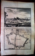 XVII ° SIECLE . VUE ET PLAN DE LA VILLE DE NARBONNE  .Papier à Trames  & Filigrane . AUDE . ESTAMPE AUTHENTIQUE GRAVURE - Cartes Topographiques