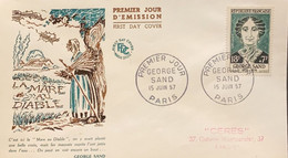 P) 1957 FRANCE, FDC, FAMOUS FRENCHMEN OF GEORGE SAND STAMP, NOVELIST FRENCH, THE DEVIL'S POOL, XF - Autres & Non Classés