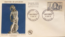 P) 1957 FRANCE, FDC, FAMOUS MEN OF DAVID D'ANGRES STAMP, PHILOSOPHER, CLASSIC ART, XF - Altri & Non Classificati