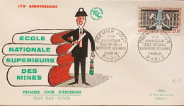 P) 1958 FRANCE, FDC, 175TH ANNIVERSARY OF THE SCHOOL OF MINES STAMP, HISTORY WALL ART, XF - Other & Unclassified