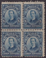 1911-168 CUBA 1911 REPUBLIC 5c IGNACIO AGRAMONTE BLOCK 4 WITHOUT GUM. - Unused Stamps