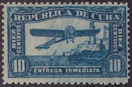 1914-158 CUBA 1914 REPUBLIC 10c AIR MORANE AIRPLANE WITHOUT GUM. - Unused Stamps
