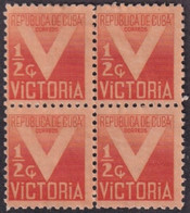 1942-415 CUBA 1942 REPUBLIC 1/2c SEMIPOSTAL BLOCK 4 WITHOUT GUM. - Ungebraucht