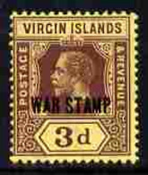 British Virgin Islands 1916-19 KG5 3d Purple On Yellow Opt'd WAR TAX Unmounted Mint SG 79 - Iles Vièrges Britanniques