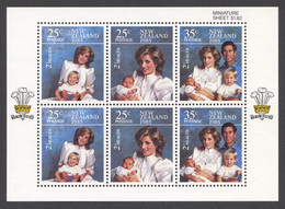 New Zealand, 1985, Royal Family, Princess Diana, Prince Charles, Health, MNH Sheetlet, Michel 939-941 - Sin Clasificación