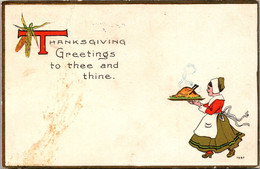 Thanksgiving Greetings With Girl Carrying Turkey On A Platter 1914 - Thanksgiving