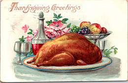 Thanksgiving Greetings With Turkey On A Platter 1909 - Thanksgiving