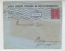 GS-Umschlag Mit Zudruck Aus REICHENBERG 2.6.17 Nach Prag / Beschnitten - Covers & Documents