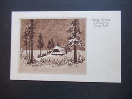 CSSR 1934 Nr.329 30. Todestag Antonin Dvorak Roter Sonderstempel Praha 10 Hrad Auf PK  / Künstlerkarte Winterlandschaft - Lettres & Documents