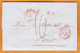 1842 - Lettre Pliée Avec Correspondance D'Anvers Antwerpen Vers Paris, France - B4R - Taxe 10 - Rotschild - 1830-1849 (Onafhankelijk België)