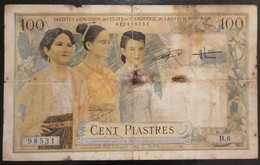 Indochina Indochine Vietnam Viet Nam Laos Cambodia 100 Piastres VF Banknote Note / Billet 1953 - Pick # 108 / 2 Photos - Indochine