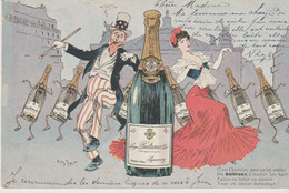 PUBLICITE. Oncle SAM Et Jeune Parisienne Dansant Autour D'une Bouteille De Champagne BULTEAUX.  Illust. Henry MORIN - Werbepostkarten