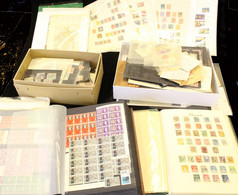 MISCELLANEOUS ACCUMULATION In Carton Incl. Large Stock Book Of GB KGVI/QEII M Or UM Blocks, Denmark Collection Of Stamps - Autres & Non Classés