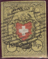 Schweiz Rayon II Gelb Stein B1 RO Typ 21 Eidg. Raute Vollrandig - 1843-1852 Federale & Kantonnale Postzegels
