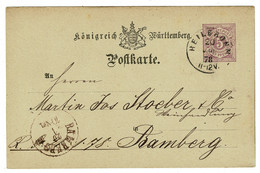 Ref 1501 -  1878 5pf Wurttemberg Postal Stationery Card - Heilbronn To Bamberg Germany - Postwaardestukken