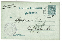 Ref 1501 -  1904 2pf Wurttemberg Postal Stationery Card - Wiesensteig To ? Germany (2) - Entiers Postaux