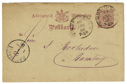 Ref 1501 -  1886 5pf Wurttemberg Postal Stationery Card - Nurtingen To Bamberg Germany - Ganzsachen