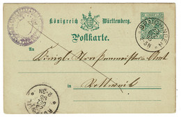 Ref 1501 -  1895 5pf Wurttemberg Postal Stationery Card - Spalchingen To Rottweil Germany - Postwaardestukken