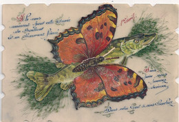 Carte Grand Format Celluloid 1er Avril Poisson Papillon - Pasen