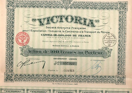 Victoria - Société Française Pour Exploitation, Commerce Et Transport Du Pétrole - Action 1929 Avec 27 Coupons - Oil - S - V