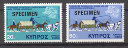 Cyprus, Greek, 1975, UPU, Universal Postal Union, United Nations, SPECIMEN Overprint, MNH, Michel 422-423 - Other & Unclassified