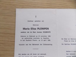 Doodsprentje Maria Elisa Plompen Stabroek 23/11/1895 Kapellen 19/4/1988 ( Joannes Rombouts ) - Godsdienst & Esoterisme