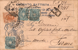 Regno - Umberto I - 5 Cent Stemma (67) Coppia + Singolo + 20 Cent Umberto (61) Su Cartolina Raccomandata Da Napoli A Fer - Autres & Non Classés