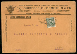 Regno - Vittorio Emanuele III - 25 Cent Floreale (200) Isolato Su Fattura Commerciale Aperta Da Ascoli Piceno Per Itri 1 - Unclassified