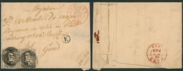 Médaillon - N°6 En Paire Touchée Sur LAC Obl P90 çàd Ostende + Boite Rurale "E" (Leffinge) Et Manusc. Sito Sito > Gend - 1851-1857 Medaillons (6/8)