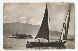 Sur Le Lac Léman Bateau Vapeur Italie  Et Transport Barque Voilier Cachet Thonon Les Bains 74 Haute Savoie - Segelboote