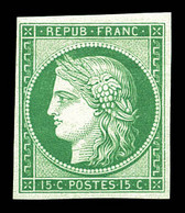 * N°2e, 15c Vert, Impression De 1862, Très Frais. TTB (certificat)  Qualité: *  Cote: 850 Euros - 1849-1850 Cérès