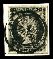 O N°3, 20c Noir Sur Jaune Obl Càd Type 15 Du 1er Janvier 1849 Sur Son Support. SUP. R.R. (signé Brun/Scheller/certificat - 1849-1850 Cérès