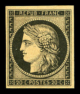 ** N°3f, 20c Noir Sur Jaune Impression De 1862, Fraîcheur Postale, SUP (certificat)  Qualité: ** - 1849-1850 Cérès